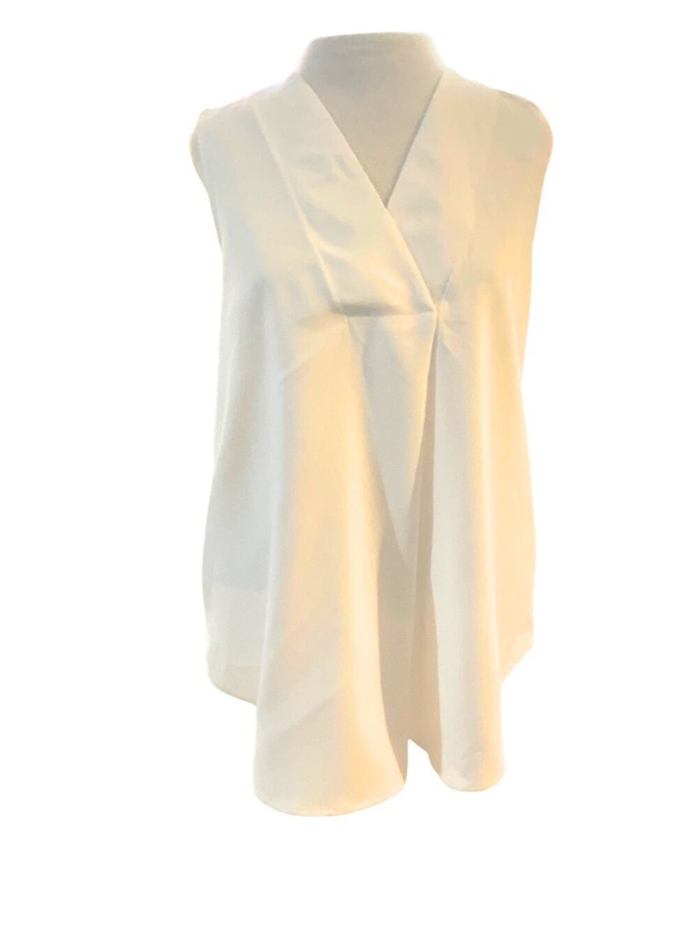 Esprit White V-Neck Sleeveless Pleated Blouse Tank Small NWOT Minimalist